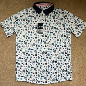 Floral Men's Polo Shirt - Blue and White
